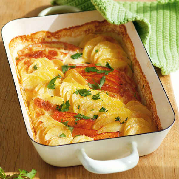 Veganes Kartoffel-Kürbis-Gratin Rezept | Küchengötter Veganes Kartoffel-Kürbis-Gratin Rezept | Küchengötter