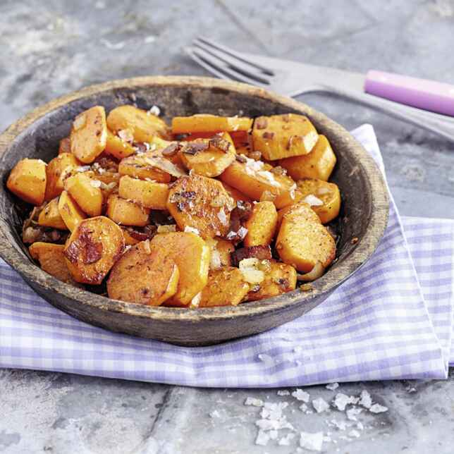 Bratkartoffeln aus Süßkartoffeln mit Speck Rezept | Küchengötter Bratkartoffeln aus Süßkartoffeln mit Speck Rezept | Küchengötter