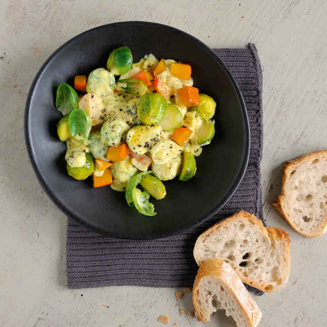 Kürbis-Rosenkohl-Gratin Rezept | Küchengötter Kürbis-Rosenkohl-Gratin Rezept | Küchengötter