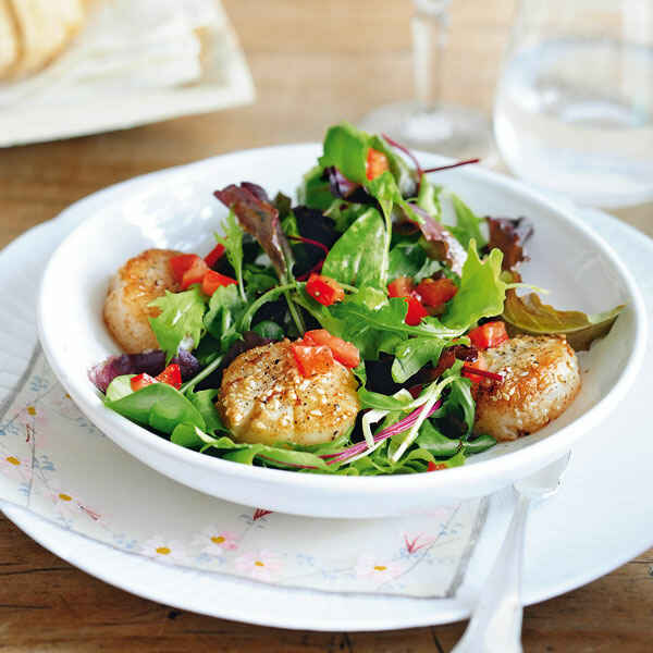 Zuckerschotensalat mit Jakobsmuscheln Rezept | Küchengötter Zuckerschotensalat mit Jakobsmuscheln Rezept | Küchengötter