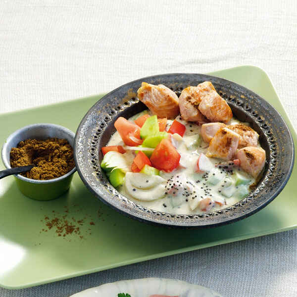 Indische Hähnchenspieße mit Raita Rezept | Küchengötter Indische Hähnchenspieße mit Raita Rezept | Küchengötter