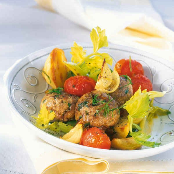 Gebratene Lammscheiben mit Ofengemüse