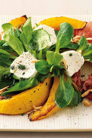 Gebackene Kürbisspalten mit Ziegenkäse Gebackene Kürbisspalten mit Ziegenkäse