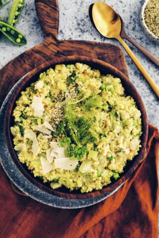 Hirsotto mit Lauch, Erbsen und Fenchel Hirsotto mit Lauch, Erbsen und Fenchel