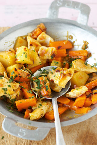 Hähnchenwok mit Quitten und Möhren Hähnchenwok mit Quitten und Möhren