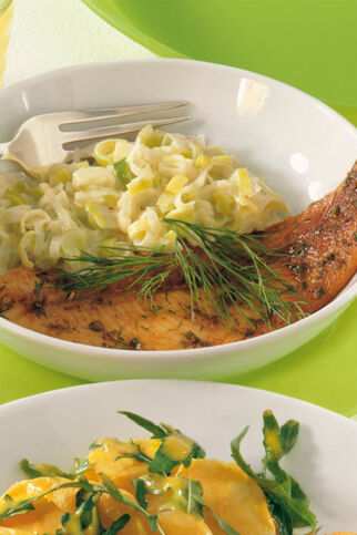 Gebratene Forellenfilets mit Lauchsahne Gebratene Forellenfilets mit Lauchsahne