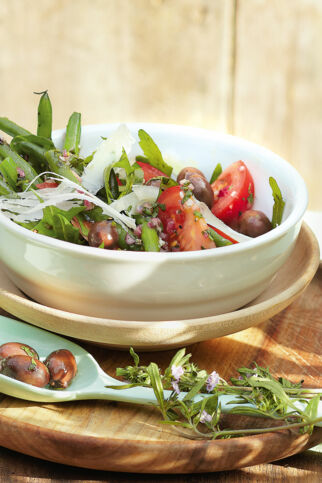 Bohnensalat mit Rucola und Oliven