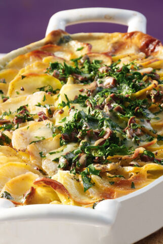Kartoffel-Löwenzahn-Gratin