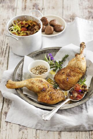 Hähnchenkeulen auf Provence-Gemüse Hähnchenkeulen auf Provence-Gemüse