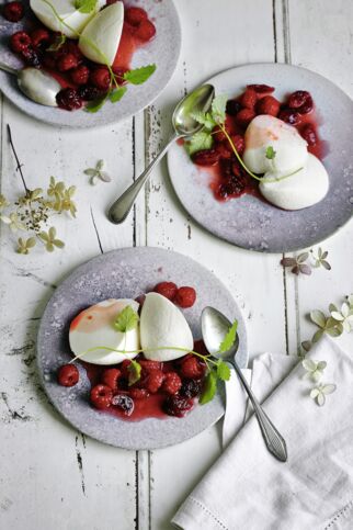 Joghurtmousse mit Himbeeren und Cranberrys Joghurtmousse mit Himbeeren und Cranberrys