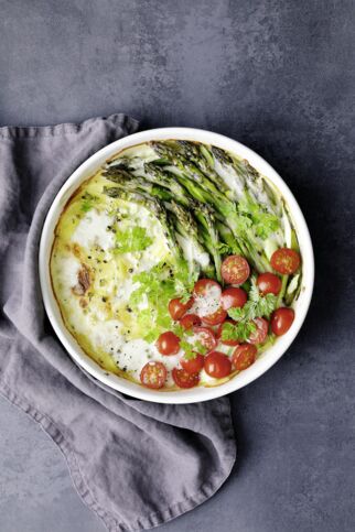 Gratin mit grünem Spargel und Kerbel Gratin mit grünem Spargel und Kerbel