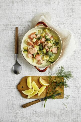 Brokkoli-Kartoffel-Topf mit Lachs Brokkoli-Kartoffel-Topf mit Lachs