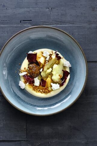 Topinambur mit Ziegenkäse Topinambur Ziegenkäse Sonnenblumen