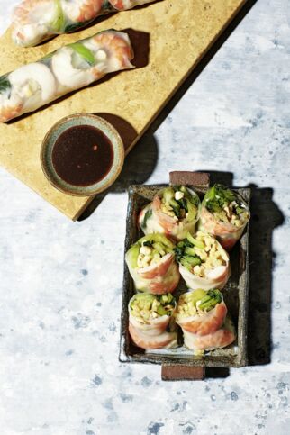 Sommerrollen mit Pak Choi und Garnelen