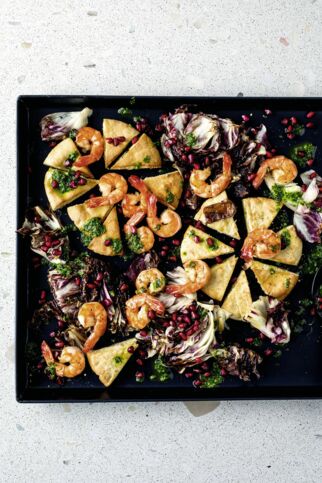 Garnelen mit Salsa verde und gebackenem Radicchio Garnelen mit Salsa verde und gebackenem Radicchio