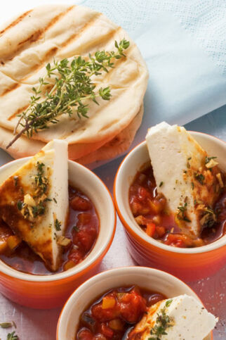 Ratatouillesauce mit gegrilltem Manouri Ratatouillesauce mit gegrilltem Manouri