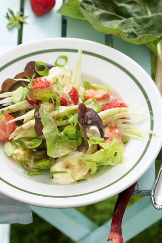 Blattsalat mit Erdbeeren und Rhabarberdressing Blattsalat mit Erdbeeren und Rhabarberdressing