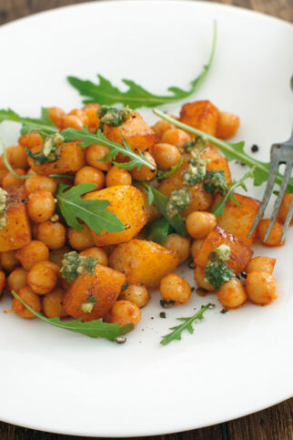 Teufelskartoffeln mit Kichererbsen und Rucola Teufelskartoffeln mit Kichererbsen und Rucola