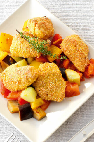 Puten-Nuggets mit buntem Pfannengemüse Puten-Nuggets mit buntem Pfannengemüse