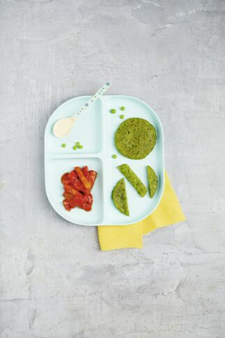 Erbsen-Pancakes mit Auberginen-ragout Erbsen-Pancakes mit Auberginen-ragout