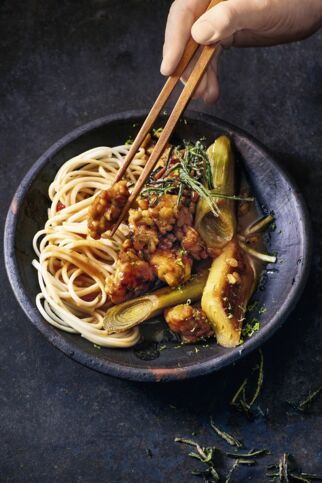 Karamellisierter Lauch mit Tempeh Karamellisierter Lauch mit Tempeh