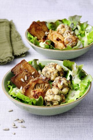 Laugenknödel-Bowl mit Austernpilzen