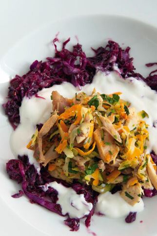 Karamellisiertes Blaukraut mit Hühner-Gröstl