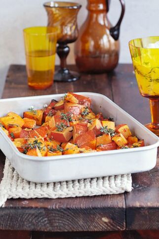 Gebackene Hokkaidowürfel Gebackene Hokkaidowürfel