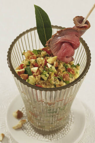 Grünkern-Taboulé mit Roastbeef