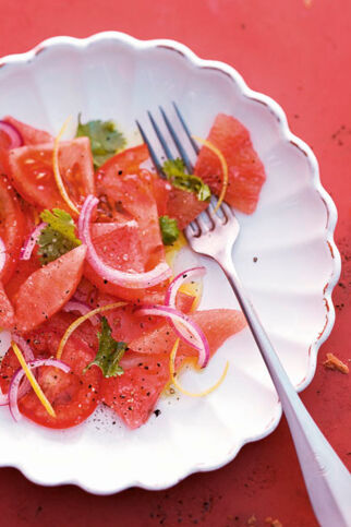 Tomaten-Grapefruit-Salat mit Zitronen-Vanille-Dressing