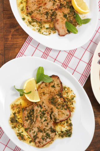 Kalbsschnitzel mit Minzbutter Kalbsschnitzel mit Minzbutter