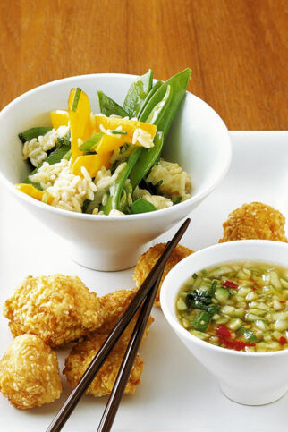 Kokosreis mit Zuckerschoten Kokosreis mit Zuckerschoten