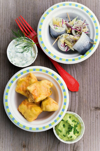 Lachs-Nuggets mit Avocadocreme