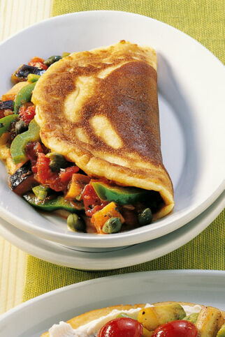 Pancakes mit Auberginen-Paprika-Gemüse Pancakes mit Auberginen-Paprika-Gemüse