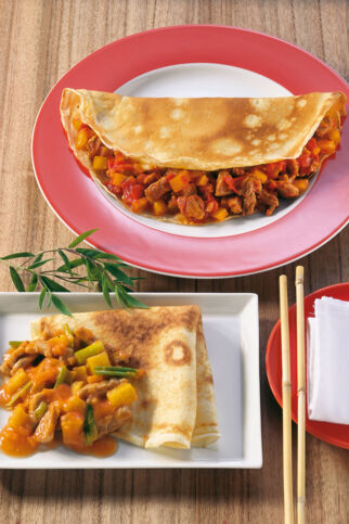 Pfannkuchen mit Schweinefleisch süßsauer