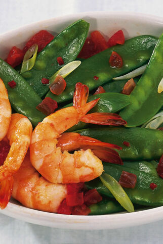 Riesengarnelen mit Zuckerschoten Riesengarnelen mit Zuckerschoten