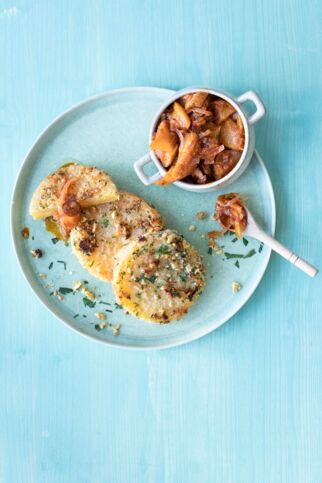 Steckrüben-Schnitzel mit Birnen Chutney Steckrüben-Schnitzel mit Birnen Chutney