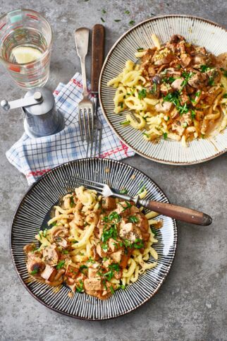Tofu-Pilz-Pfanne mit Sp&auml;tzle