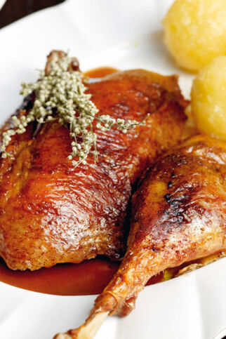 Weihnachtsgans mit Brot, Äpfeln und Beifuß Weihnachtsgans mit Brot, Äpfeln und Beifuß