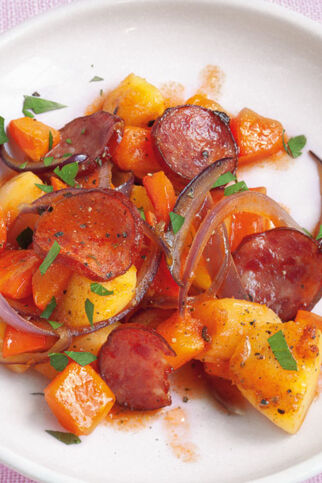 Kartoffel-Kürbis-Kabanossi-Pfanne