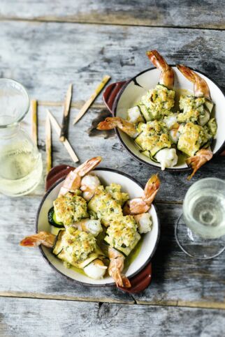 Gratinierte Zucchini-Garnelen-Röllchen Gratinierte Zucchini-Garnelen-Röllchen