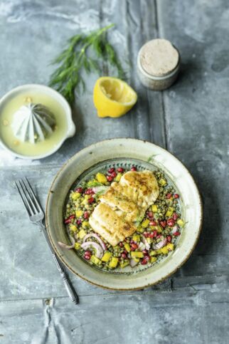 Fruchtiger Linsensalat mit Fisch Fruchtiger Linsensalat mit Fisch