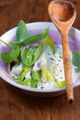 Lauch in Gorgonzola-Cremesauce