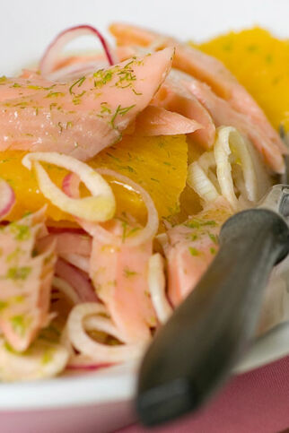 Fenchel-Orangen-Salat mit Räucherforelle Fenchel-Orangen-Salat mit Räucherforelle