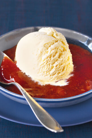 Vanilleeis mit Pflaumensauce Vanilleeis mit Pflaumensauce