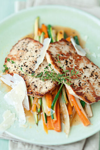 Minutensteaks mit Gemüsestreifen Minutensteaks mit Gemüsestreifen