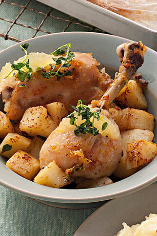 Zitronenhähnchen mit Knoblauch und Kartoffeln Zitronenhähnchen mit Knoblauch und Kartoffeln