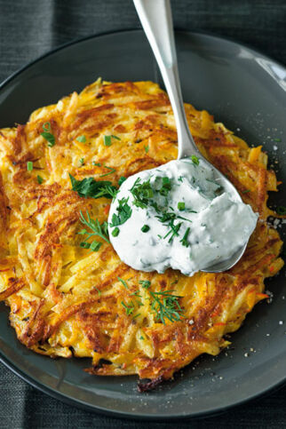Kürbis-Rösti mit Kräuterquark Kürbis-Rösti mit Kräuterquark