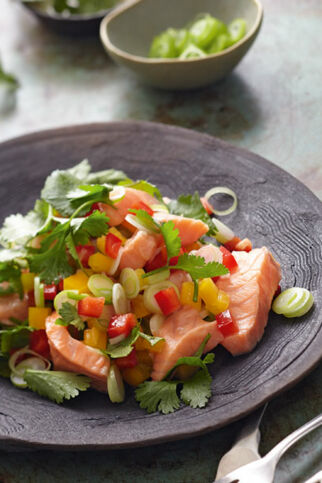 Lachs-Ceviche mit Paprika und Senföl Lachs-Ceviche mit Paprika und Senföl