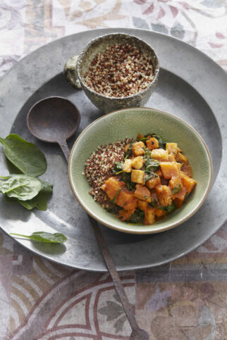 Süsskartoffeln aus dem Wok mit Tempeh Süsskartoffeln aus dem Wok mit Tempeh